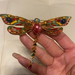 Vintage JOAN RIVERS Crystal Dragonfly Brooch pin